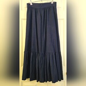 Ann Taylor Navy Blue Linen - Rayon Maxi Skirt , Size 6P